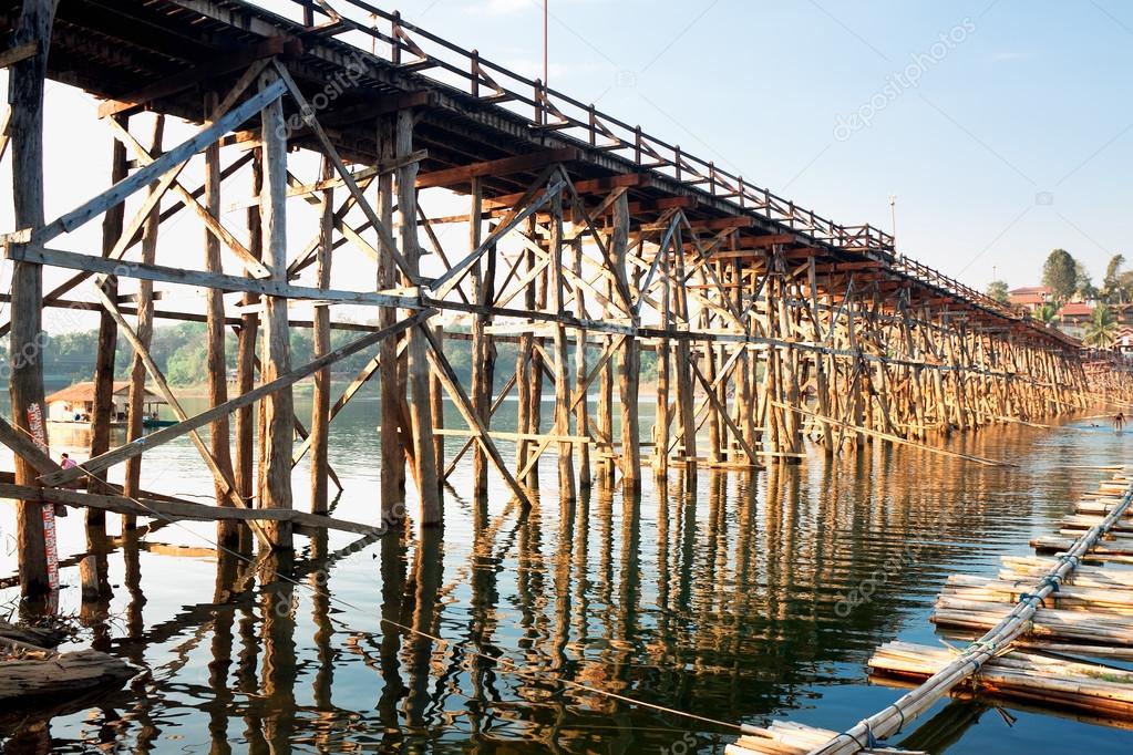 old wooden bridge Mon in Sangkhla Buri, province Kanchanaburi, T