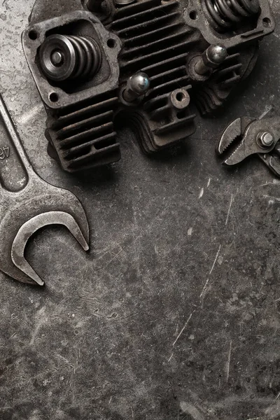 Old tools set on a vintage metallic background with space for text — Stock Photo, Image