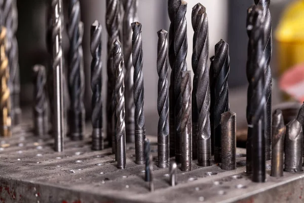 Big set of metal drills of different sizes. — Stock Photo, Image