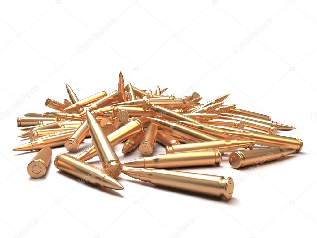 Rifle bullets over white background