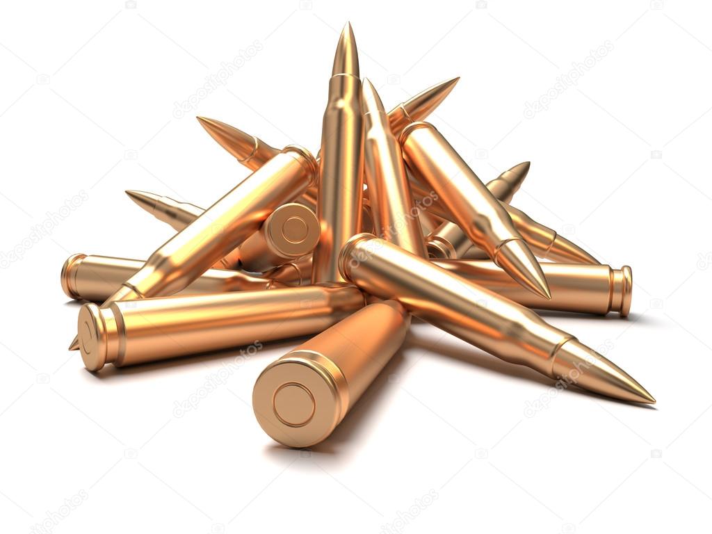 Rifle bullets over white background