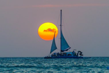 Catamaran at sunset clipart