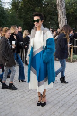 Farida Khelfa, Paris Moda Haftası 2016 'da Louis Vuitton Show Front Row' a katıldı. 7 Ekim 2015 Paris, Franc