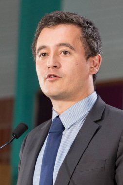 Gerald Darmanin, Fransa İçişleri Bakanı Nikolas Sarkozy, Marcq-en-Baroeul 'un başkanlık kampanyası için 21 Eylül 2016' da Fransa 'nın Marcq-en-Baroeul kentinde yapılan toplantıda 
