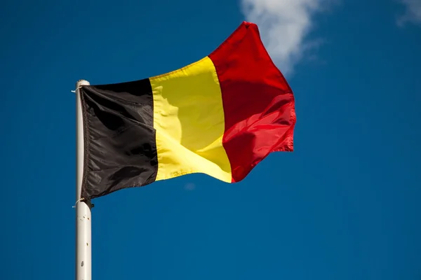 Belgische vlag tegen blauwe hemel — Stockfoto