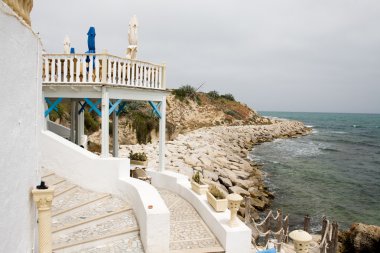 Mahdia, Tunisia, Afrika sahilinde cafee bar.