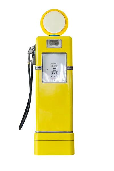 Vintage yellow fuel pump on white — Stock Photo, Image