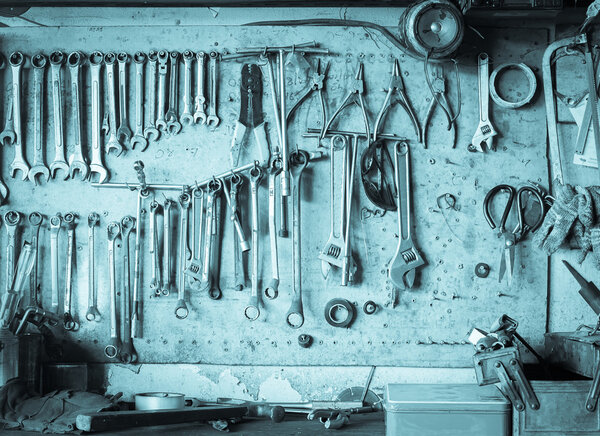 Old tool shelf against a wall