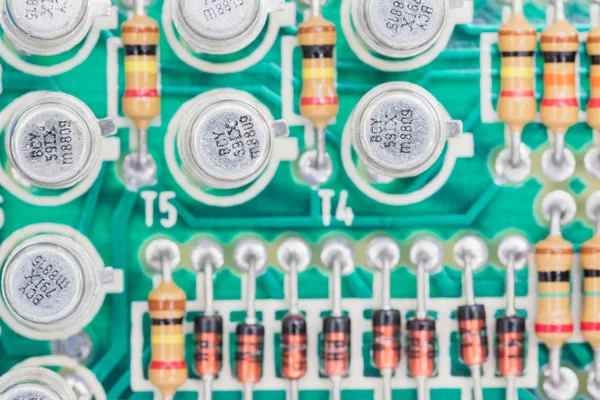 Condensers and Resistor assembly on the circuit board — Stock Photo, Image