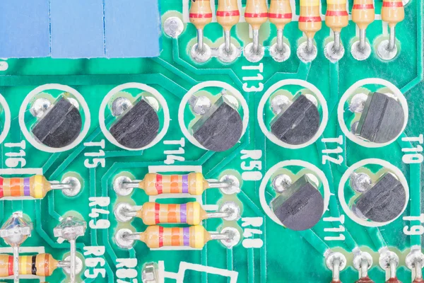 Condensers and Resistor assembly on the circuit board — Stock Photo, Image