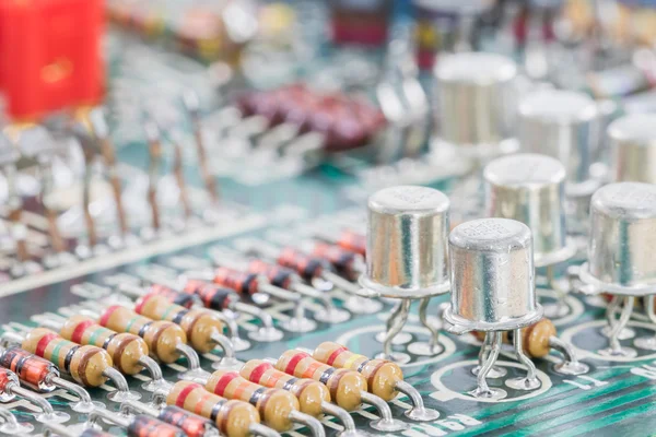 Condensers and Resistor assembly on the circuit board — Stock Photo, Image