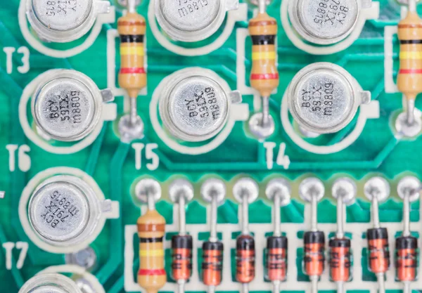 Condensers and Resistor assembly on the circuit board — Stock Photo, Image