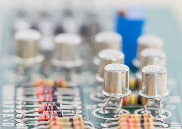 Condensers and Resistor assembly on the circuit board — Stock Photo, Image