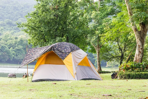 森でのキャンプ ドーム テント — ストック写真