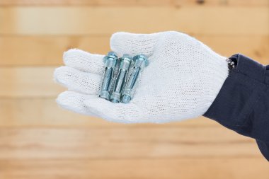 Cıvata metal demir elinde eldiven el