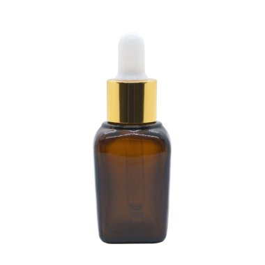 Beyaz arka planda kahverengi kozmetik şişe düşürücü serum şişesi kozmetik ürün tasarımı için model.