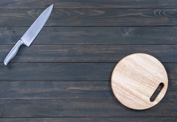 Mutfak Bıçağı Ahşap Yuvarlak Boş Tahta Kesme Tahtası — Stok fotoğraf