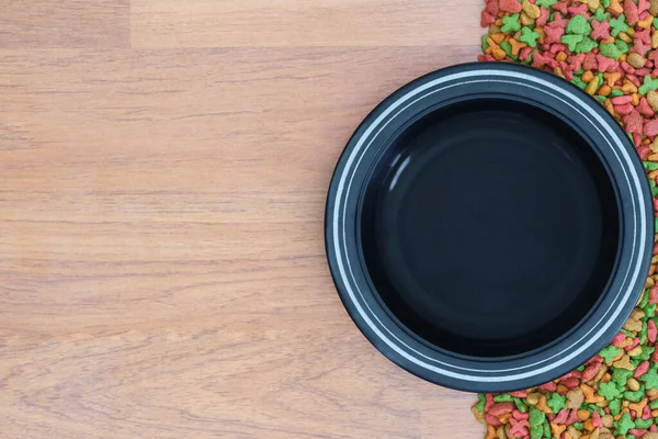 Vista Superior Comida Seca Para Gato Perro Con Tazón Vacío —  Fotos de Stock