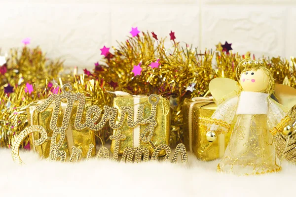 Merry Christmas Composition Decorations White Background — Stock Photo, Image