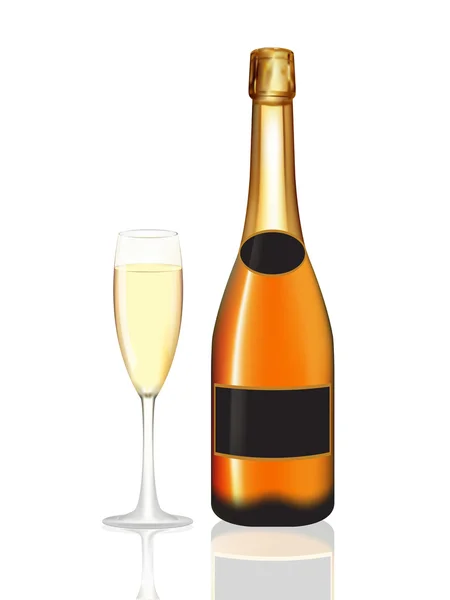 Champagne bottiglia arancione e bicchiere di champagne su bianco — Foto Stock