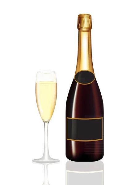 Champagne bouteille rouge et verre de champagne sur blanc — Image vectorielle