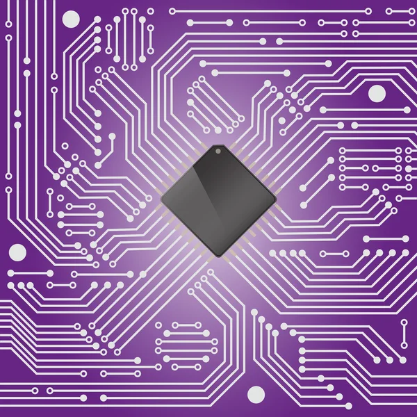 Высокотехнологичная электронная плата на фиолетовом фоне — стоковый вектор