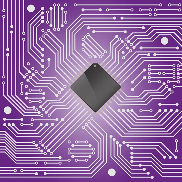 High-tech elektronisch circuit bord op paarse achtergrond — Stockvector