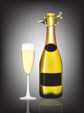 bir şişe şampanya ve bir kadeh şampanya siyah açma.