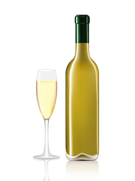 Vin flaska och glas vin på vitt — Stockfoto