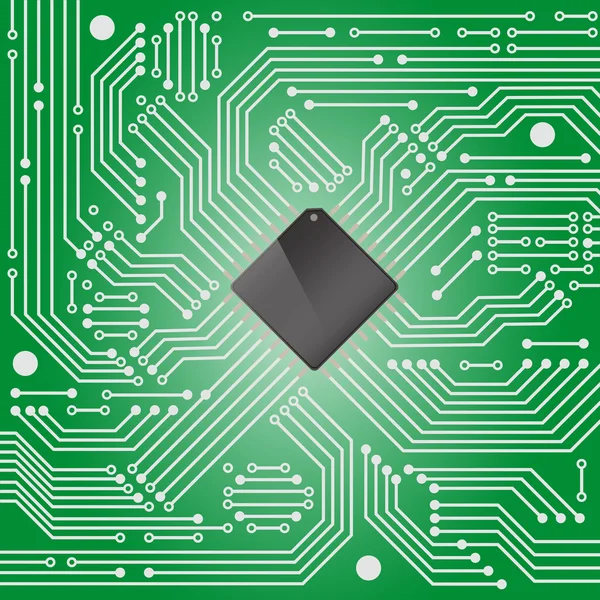 Papan sirkuit elektronik berteknologi tinggi dengan latar belakang hijau - Stok Vektor