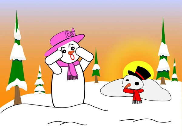 Schneemann auf winterlichem Hintergrund — Stockvektor