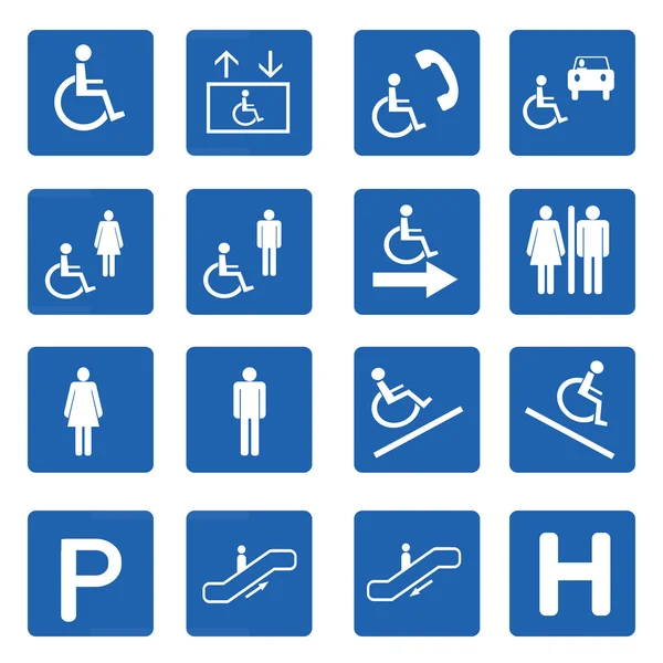 Ensemble vectoriel de signes de handicap carrés bleus — Photo