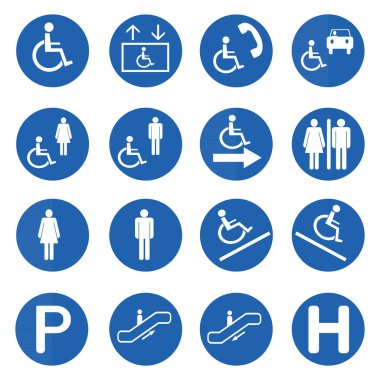 Blue circle handicap signs vector set clipart