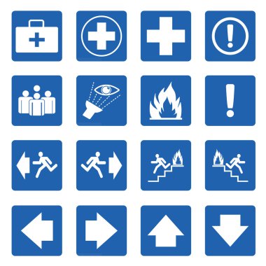 Blue square  safety sign. Vector clipart