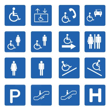 Blue square handicap signs vector set clipart