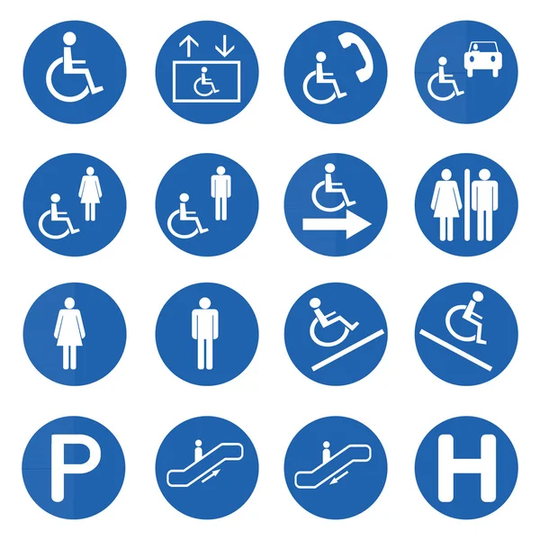 Ensemble vectoriel de signes de handicap cercle bleu — Image vectorielle