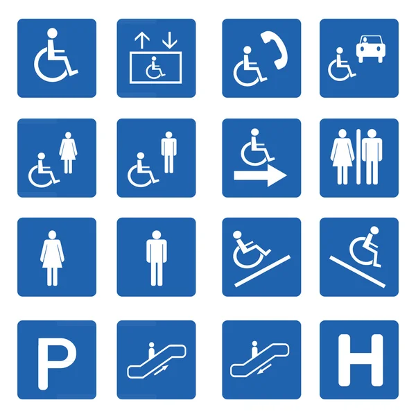 Ensemble vectoriel de signes de handicap carrés bleus — Image vectorielle