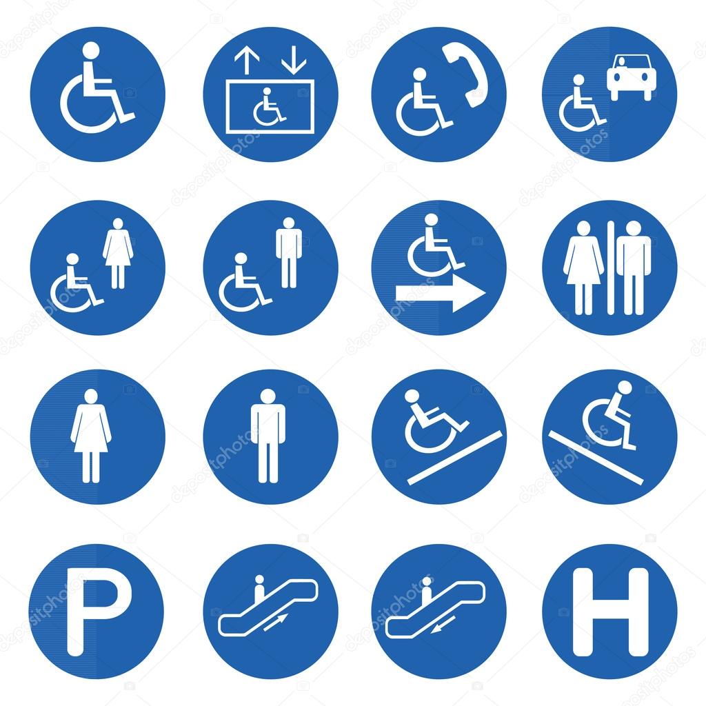 Blue circle handicap signs vector set