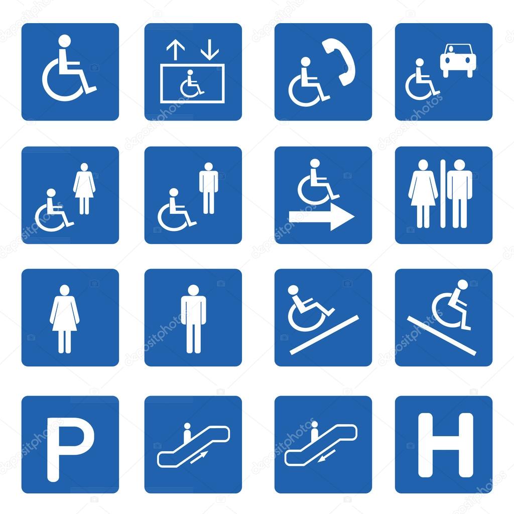 Blue square handicap signs vector set