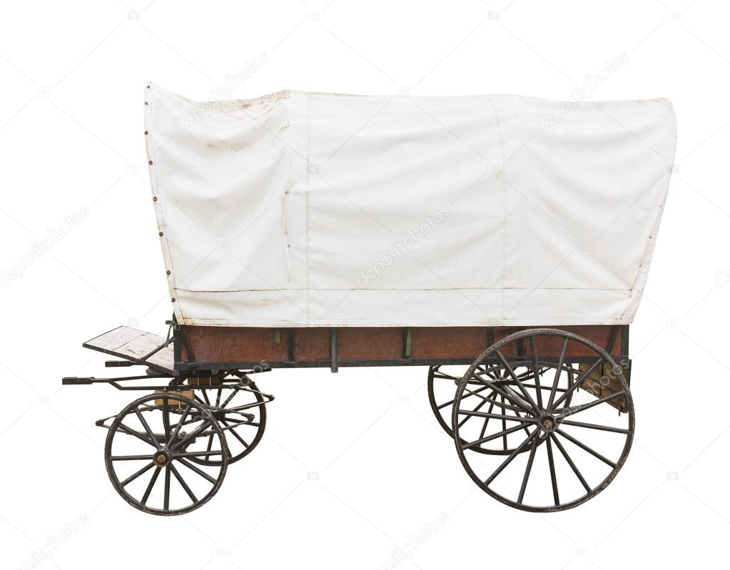 Covered wagon on white