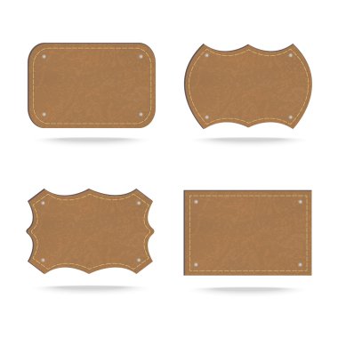 Beyaz arka plan üzerinde deri etiket kümesi