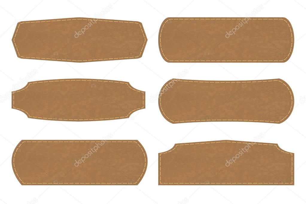 Set shapes of leather sign labels or leather  tag