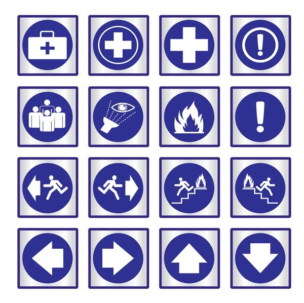 Metallic set blue safety sign — Stock Vector