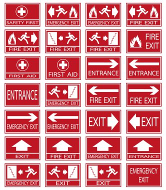  emergency exit signs set on red background