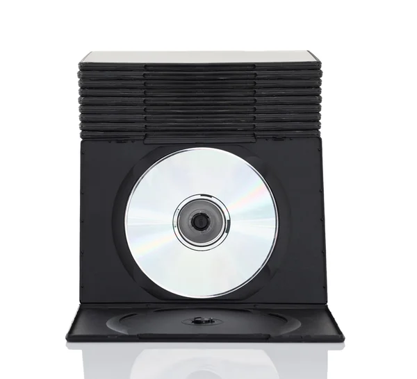 Scatole DVD con disco su sfondo bianco — Foto Stock