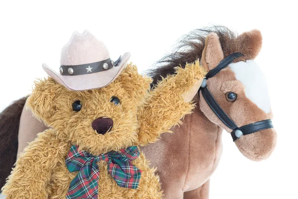 Cowboy Teddy bear and horses — Stock Photo, Image