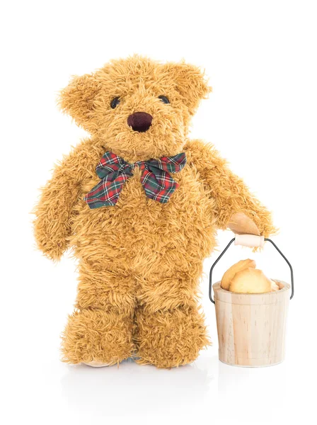 Teddy bear houden cookie emmer — Stockfoto