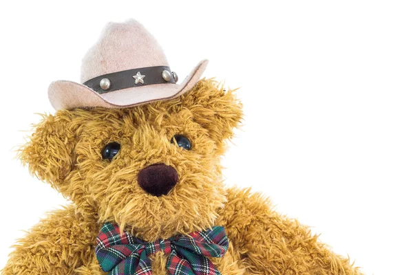 Close-up van cowboy teddybeer op wit — Stockfoto