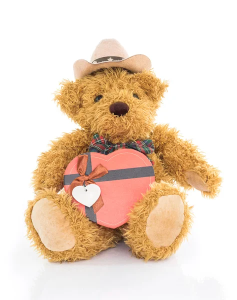 Teddy beer met rood hart vorm — Stockfoto