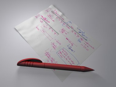 Pen and document with formulas and annotations clipart